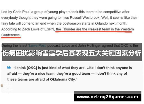 伤病困扰影响雷霆季后赛表现五大关键因素分析