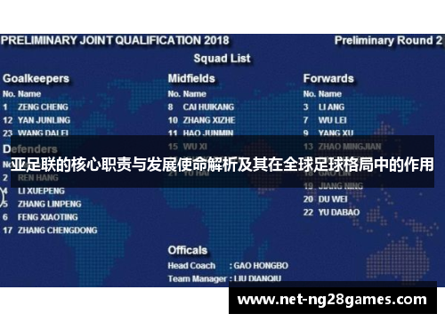 亚足联的核心职责与发展使命解析及其在全球足球格局中的作用